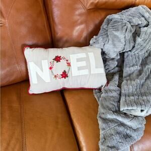 Festive Noel Holiday Pillow - grey and Red